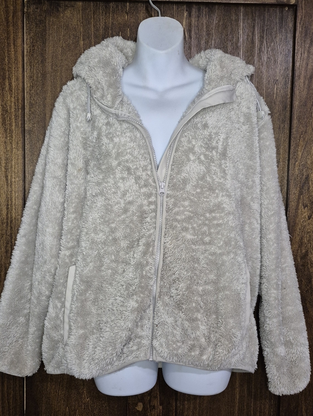 ZYIA Plush Hooded Zip-Up Jacket - grey